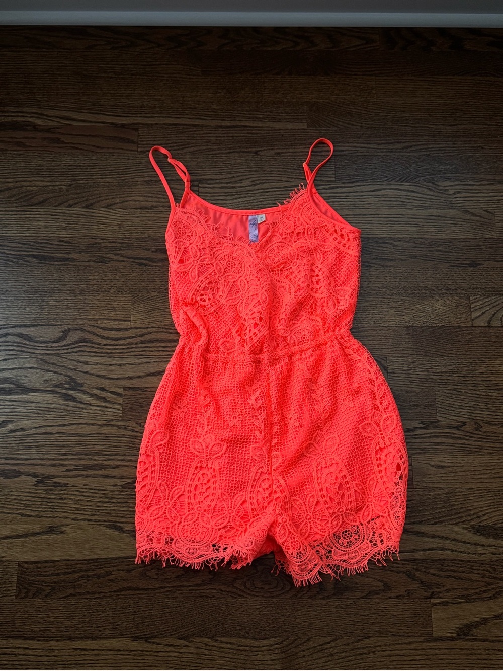 Neon Coral Lace Romper